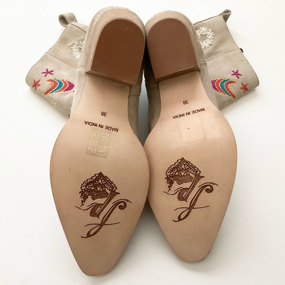 NEW Free People Bowers Embroidered Leather Western Booties - Stone - 38 - Picture 8 of 9